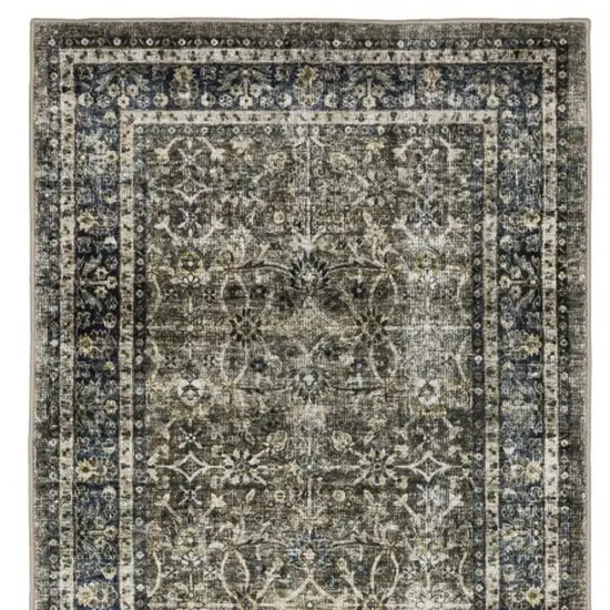 8' Charcoal And Blue Oriental Distressed Runner Rug Photo 8