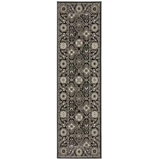 8' Charcoal And Gray Oriental Runner Rug Photo 4