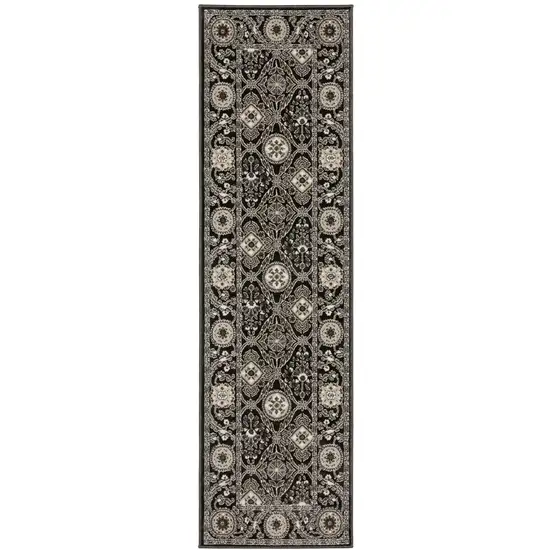 8' Charcoal And Gray Oriental Runner Rug Photo 2