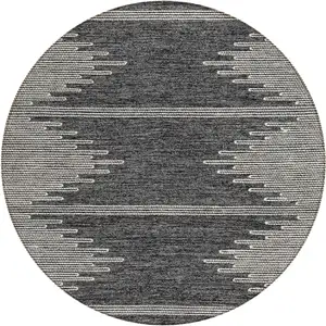 Photo of 8' Charcoal And Ivory Round Abstract Washable Indoor Outdoor Area Rug