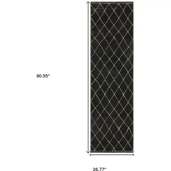 8' Charcoal And Ivory Trellis Runner Rug Photo 3