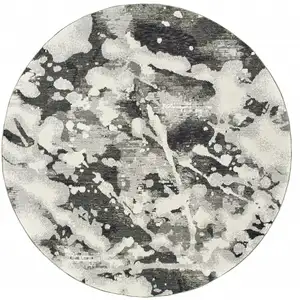 Photo of 8' Charcoal And White Round Abstract Power Loom Stain Resistant Area Rug