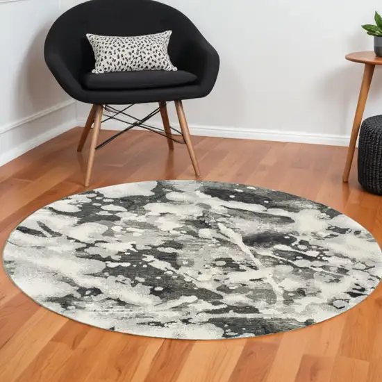 8' Gray and White Round Abstract Power Loom Area Rug Photo 1