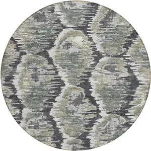 Photo of 8' Charcoal Gray And Silver Round Abstract Washable Indoor Outdoor Area Rug