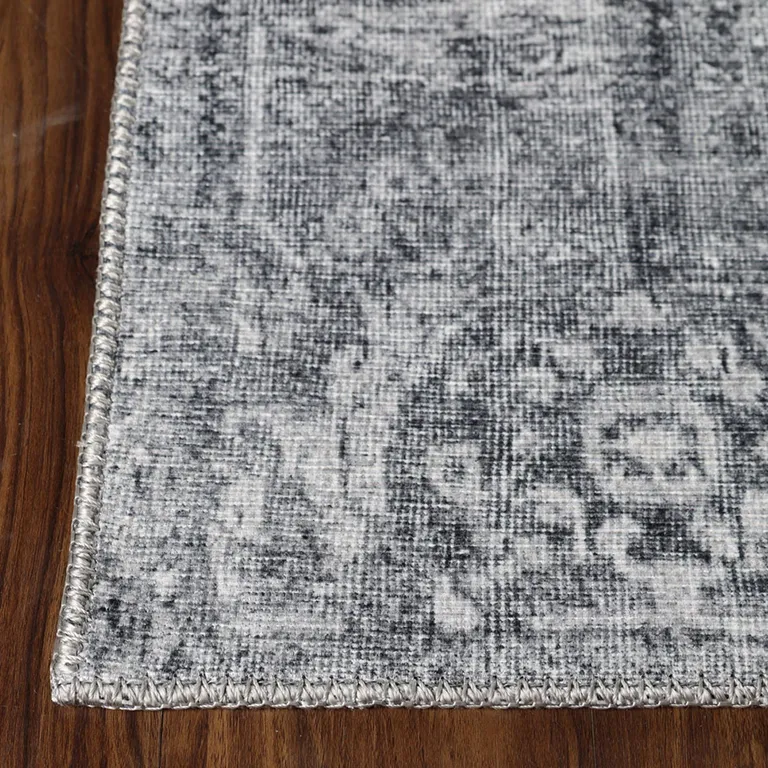 8' Charcoal Oriental Power Loom Stain Resistant Runner Rug Photo 3