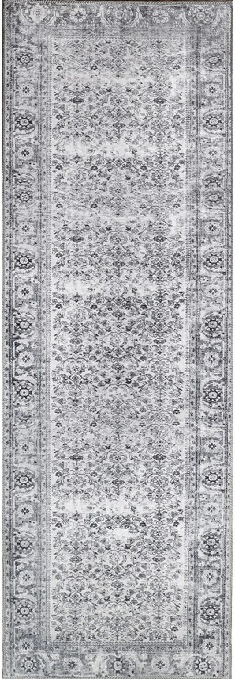 8' Charcoal Oriental Power Loom Stain Resistant Runner Rug Photo 1