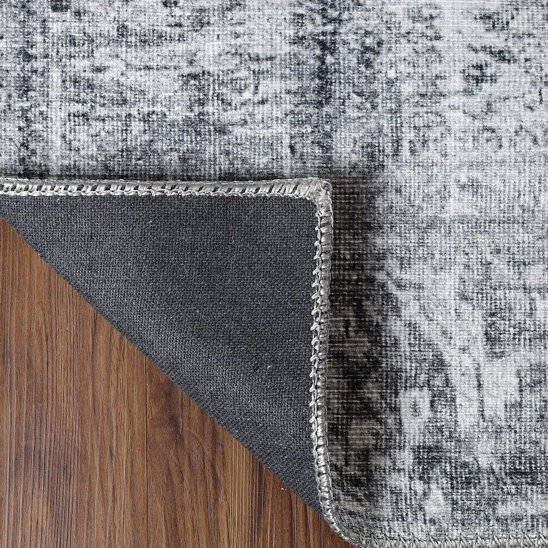 8' Charcoal Oriental Power Loom Stain Resistant Runner Rug Photo 4