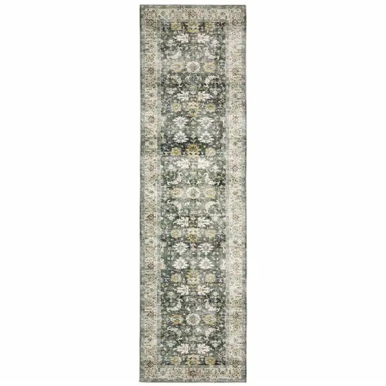 8' Charcoal Oriental Printed Non Skid Runner Rug Photo 2