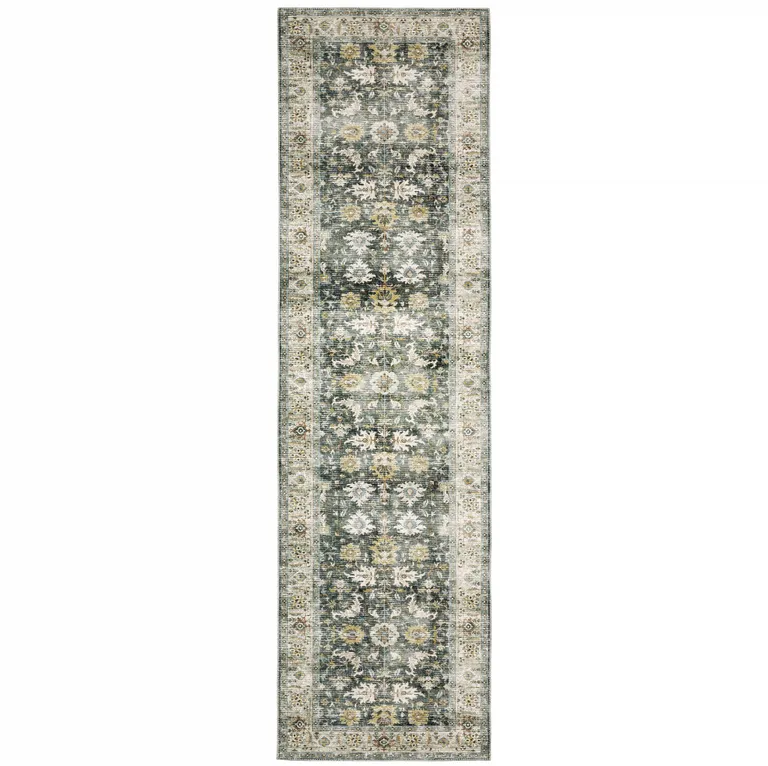 8' Charcoal Oriental Printed Non Skid Runner Rug Photo 2