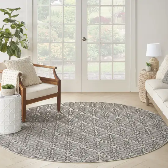 8' Charcoal Round Floral Power Loom Area Rug Photo 5