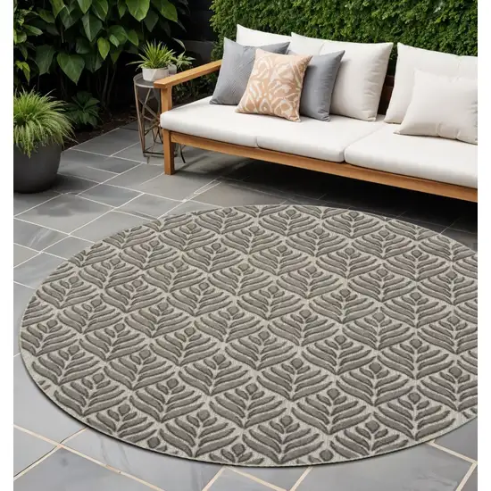 8' Charcoal Round Floral Power Loom Area Rug Photo 1