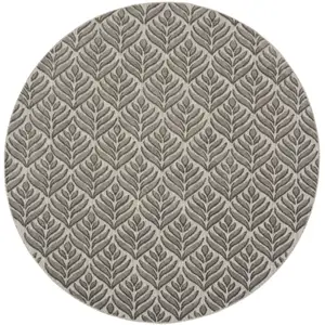 Photo of 8' Charcoal Round Floral Power Loom Area Rug