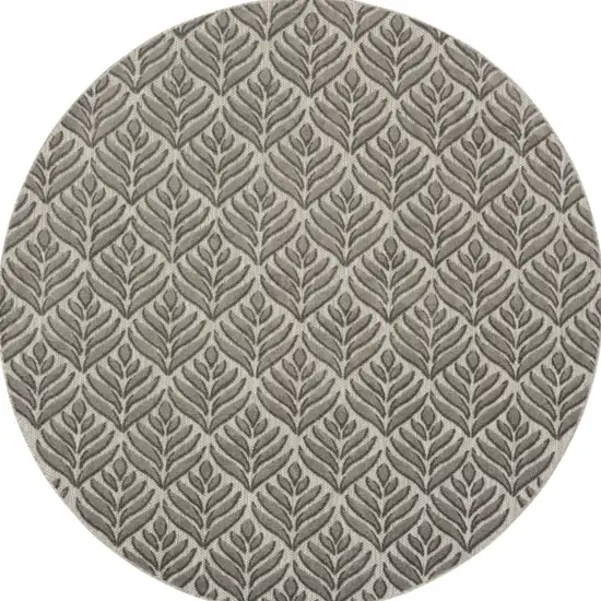 8' Charcoal Round Floral Indoor Outdoor Area Rug Photo 5