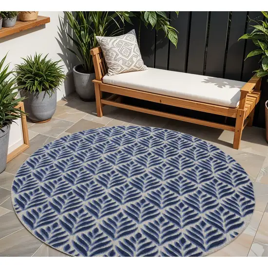 8' Blue Round Floral Indoor Outdoor Area Rug Photo 1