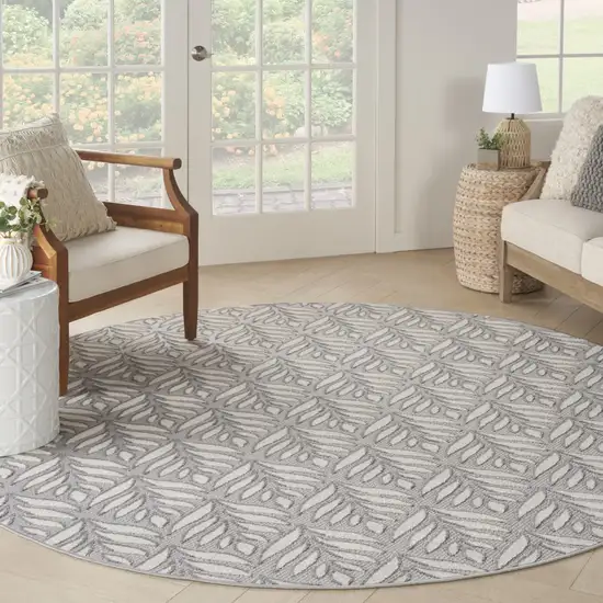 8' Charcoal Round Floral Power Loom Area Rug Photo 5