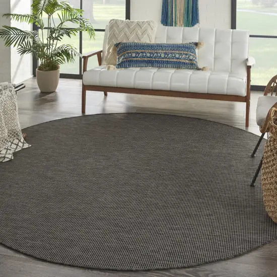 8' Charcoal Round Power Loom Area Rug Photo 4