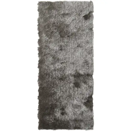 6' Charcoal Shag Hand Tufted Runner Rug Photo 3