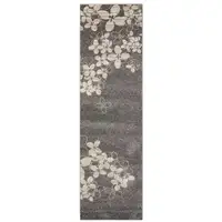 Photo of 8' Charcoal and Beige Floral Non Skid Runner Rug