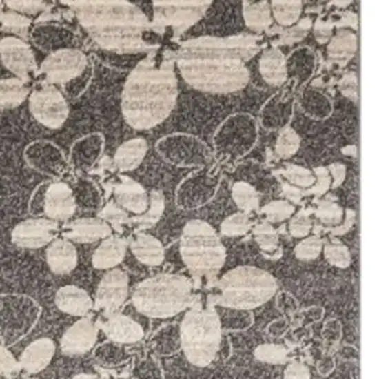 8' Charcoal and Beige Floral Non Skid Runner Rug Photo 6