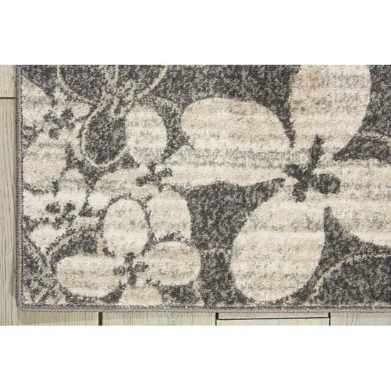 8' Charcoal and Beige Floral Non Skid Runner Rug Photo 3