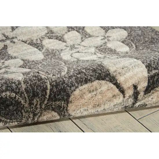 8' Charcoal and Beige Floral Non Skid Runner Rug Photo 4