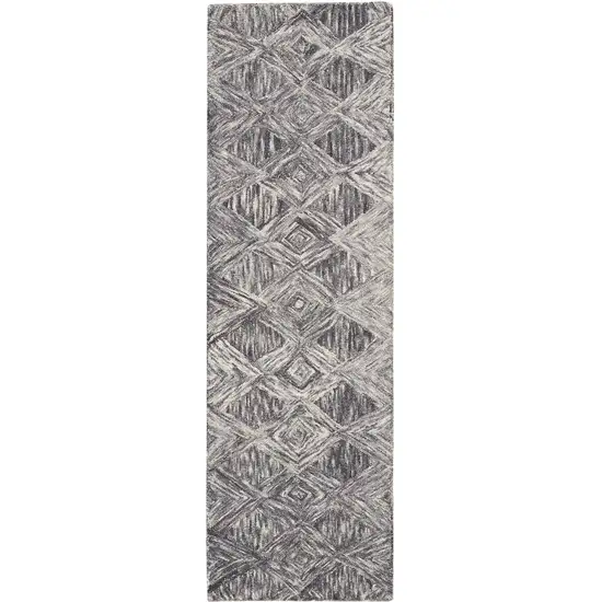 8' Charcoal and Ivory Wool Geometric Runner Rug Photo 2