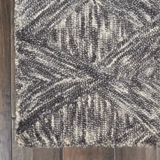 8' Charcoal and Ivory Wool Geometric Runner Rug Photo 7