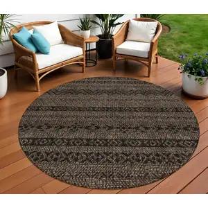 Photo of 8' Chocolate And Brown Round Southwestern Washable Indoor Outdoor Area Rug