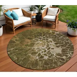 Photo of 8' Chocolate And Gray Round Abstract Washable Indoor Outdoor Area Rug