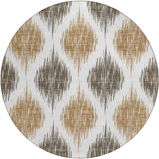 8' Chocolate And Ivory Round Ikat Washable Indoor Outdoor Area Rug Photo 2