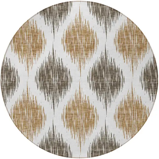 8' Chocolate And Ivory Round Ikat Washable Indoor Outdoor Area Rug Photo 6