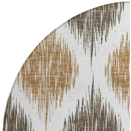 8' Chocolate And Ivory Round Ikat Washable Indoor Outdoor Area Rug Photo 5