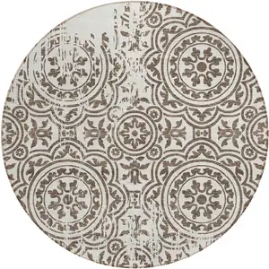 Photo of 8' Chocolate And Ivory Round Medallion Washable Indoor Outdoor Area Rug