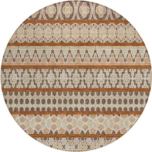 Photo of 8' Chocolate And Taupe Round Quatrefoil Washable Indoor Outdoor Area Rug