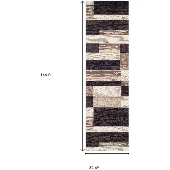 12' Chocolate Patchwork Power Loom Runner Rug Photo 9