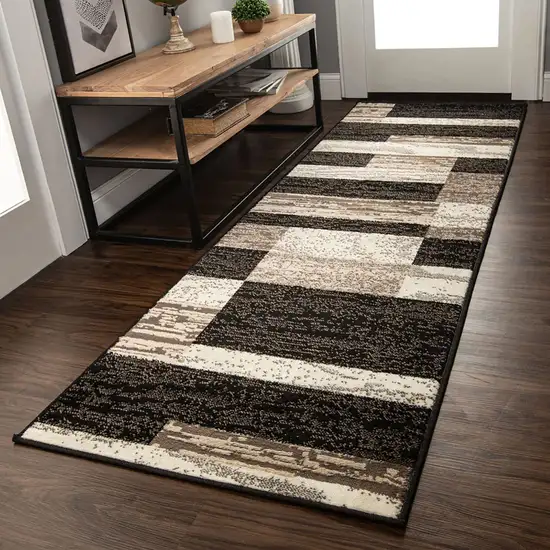 12' Chocolate Patchwork Power Loom Runner Rug Photo 8