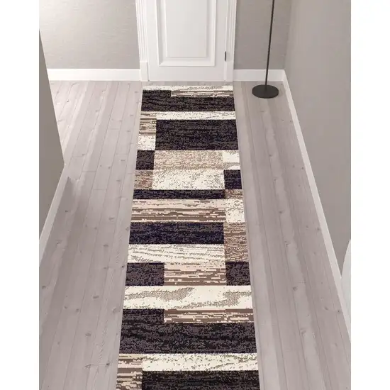 12' Chocolate Patchwork Power Loom Runner Rug Photo 2