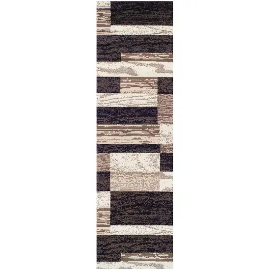 8' Chocolate Patchwork Power Loom Stain Resistant Runner Rug Photo 1