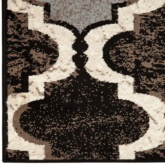 10' Chocolate Quatrefoil Power Loom Distressed Stain Resistant Runner Rug Photo 7