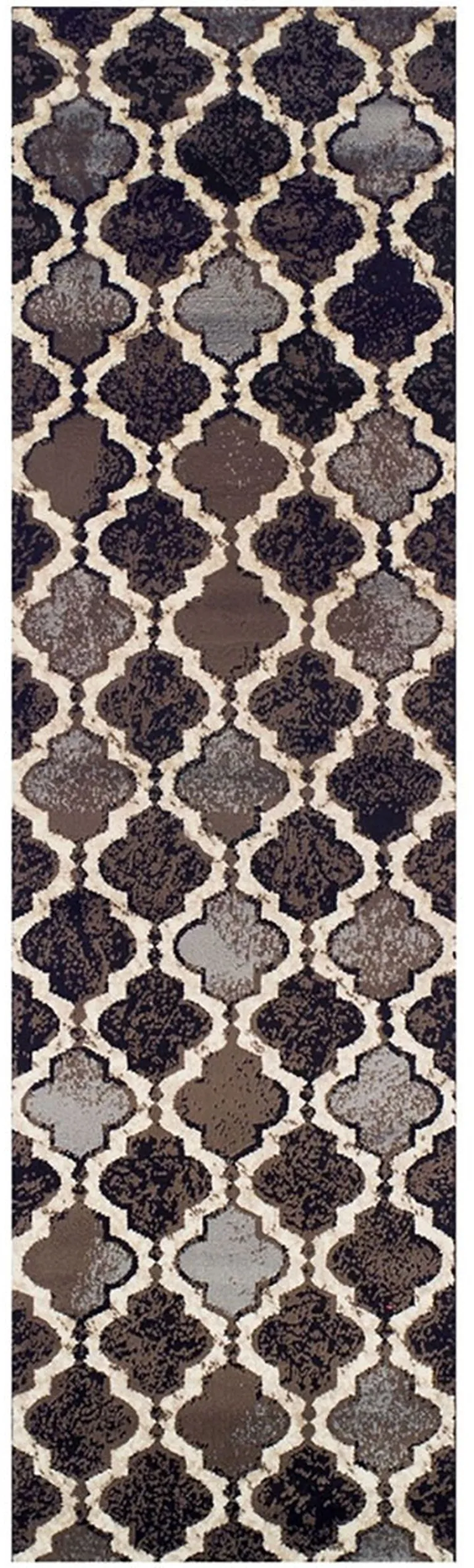 12' Chocolate Quatrefoil Power Loom Distressed Stain Resistant Runner Rug Photo 1