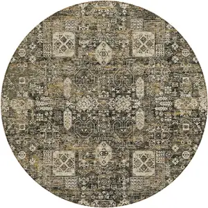 Photo of 8' Coffee And Beige Round Oriental Washable Indoor Outdoor Area Rug