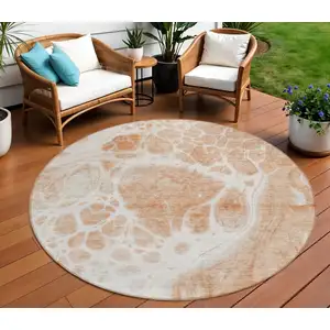 Photo of 8' Copper And Ivory Round Nautical Washable Indoor Outdoor Area Rug