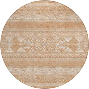 Photo of 8' Copper And Ivory Round Southwestern Washable Indoor Outdoor Area Rug