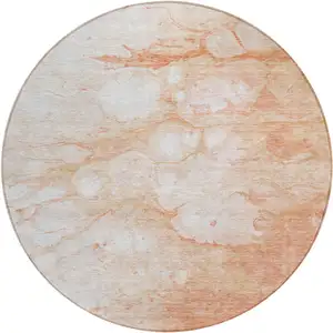 Photo of 8' Copper Beige And Silver Round Abstract Washable Indoor Outdoor Area Rug