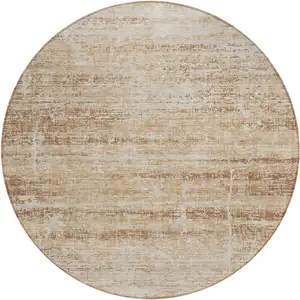 Photo of 8' Copper Beige And Taupe Round Abstract Washable Indoor Outdoor Area Rug