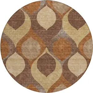 Photo of 8' Copper Beige And Taupe Round Ogee Washable Indoor Outdoor Area Rug