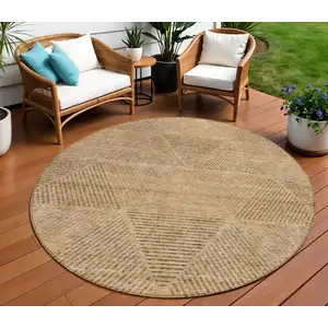 Photo of 8' Copper Brown And Terra Cotta Round Geometric Washable Indoor Outdoor Area Rug