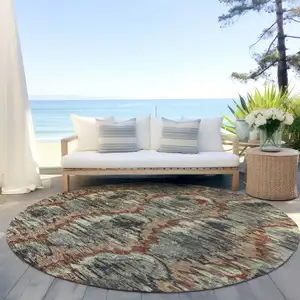 Photo of 8' Copper Gray And Charcoal Round Abstract Washable Indoor Outdoor Area Rug