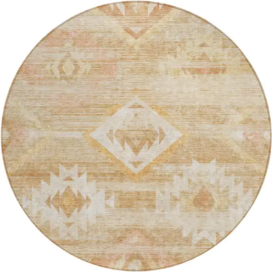 8' Copper Terra Cotta And Ivory Round Southwestern Washable Indoor Outdoor Area Rug Photo 2