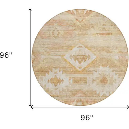 8' Copper Terra Cotta And Ivory Round Southwestern Washable Indoor Outdoor Area Rug Photo 3